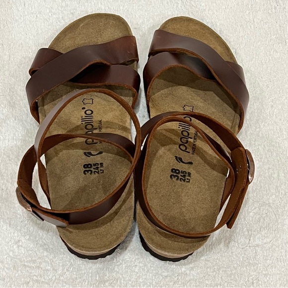 Papillio By BIRKENSTOCK Lola Leather Wedge Sandal Women EU 38 Cognac Brown - Picture 11 of 16